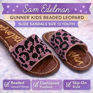 Sam Edelman Gunner Kids Beaded Leopard Slide Sandals Youth 13